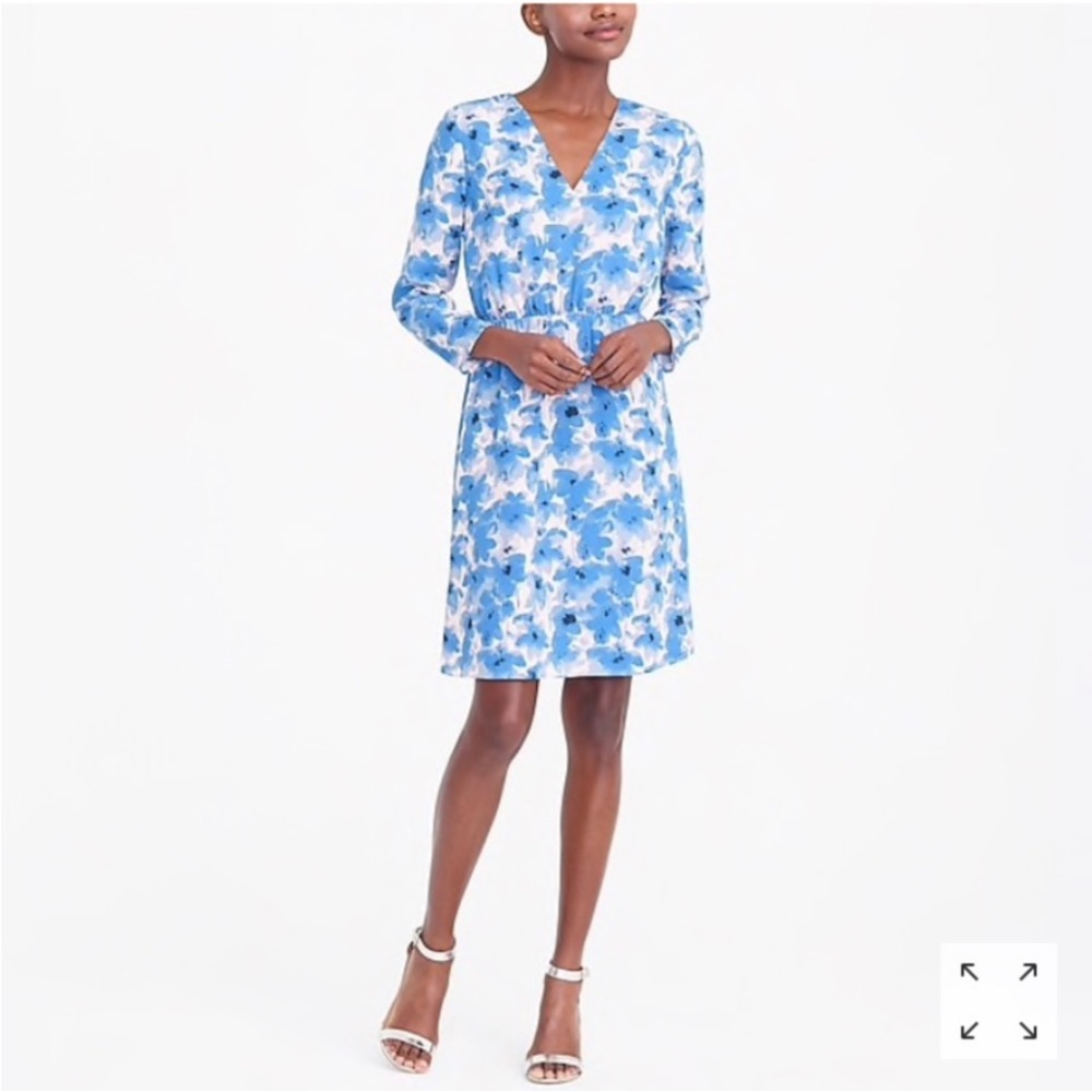 J Crew Factory Blue Floral Long Sleeve V Neck Dress Size 10 - Picture 4 of 13